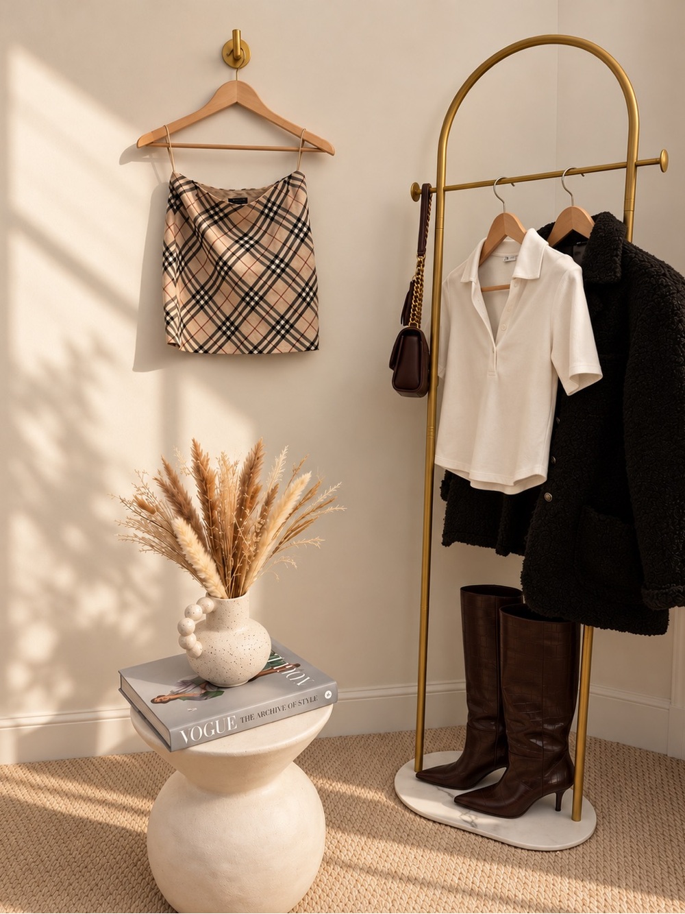 Burberry Beige and Black Plaid Accent Vase Display